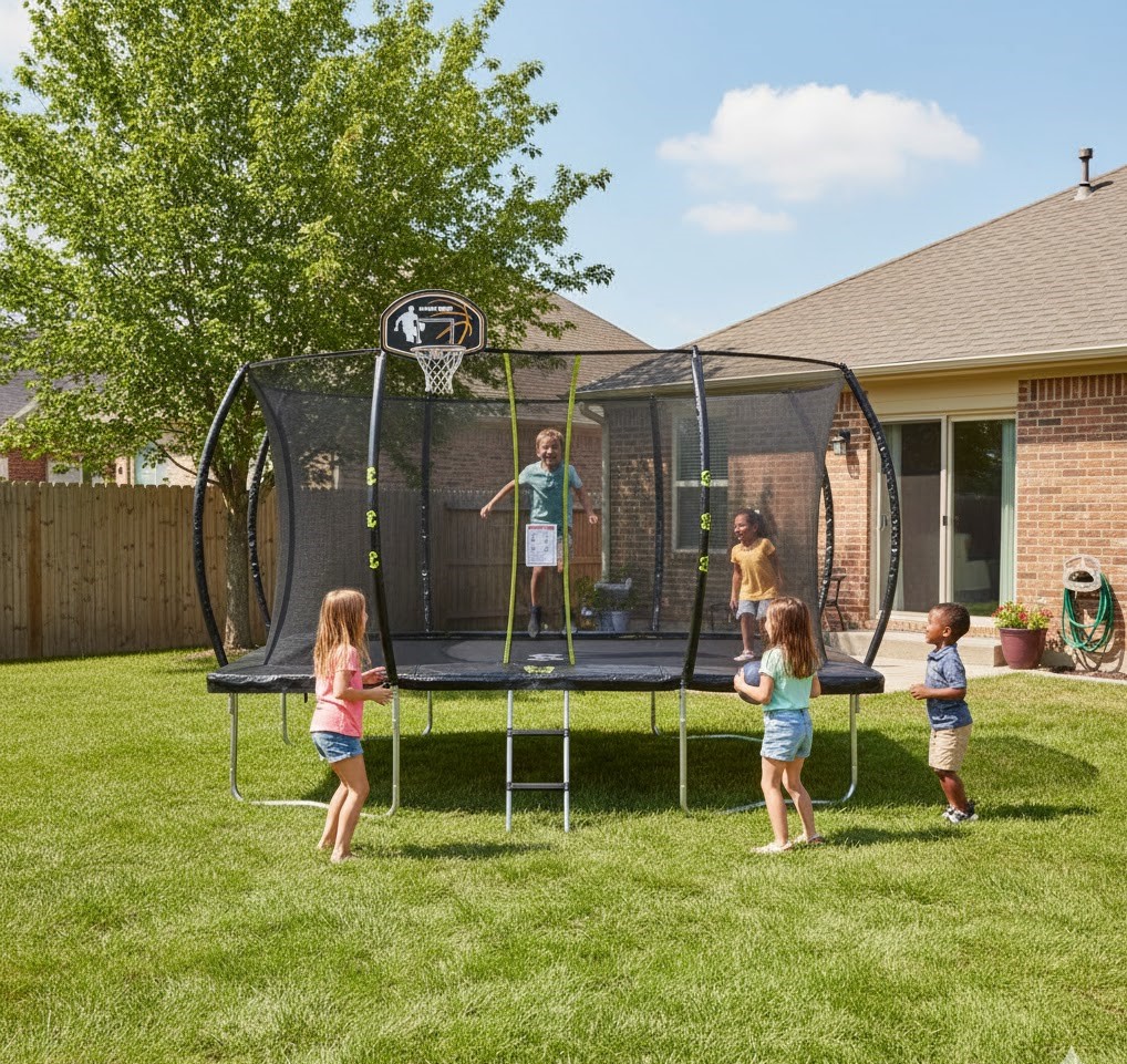 8ft x 12ft big air extreme rectangle trampoline sale ends monday 23rd free basketball set order this week
