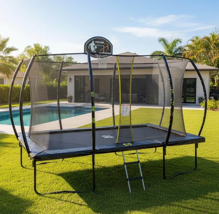 8ft x 12ft big air extreme rectangle trampoline sale ends monday 23rd free basketball set order this week