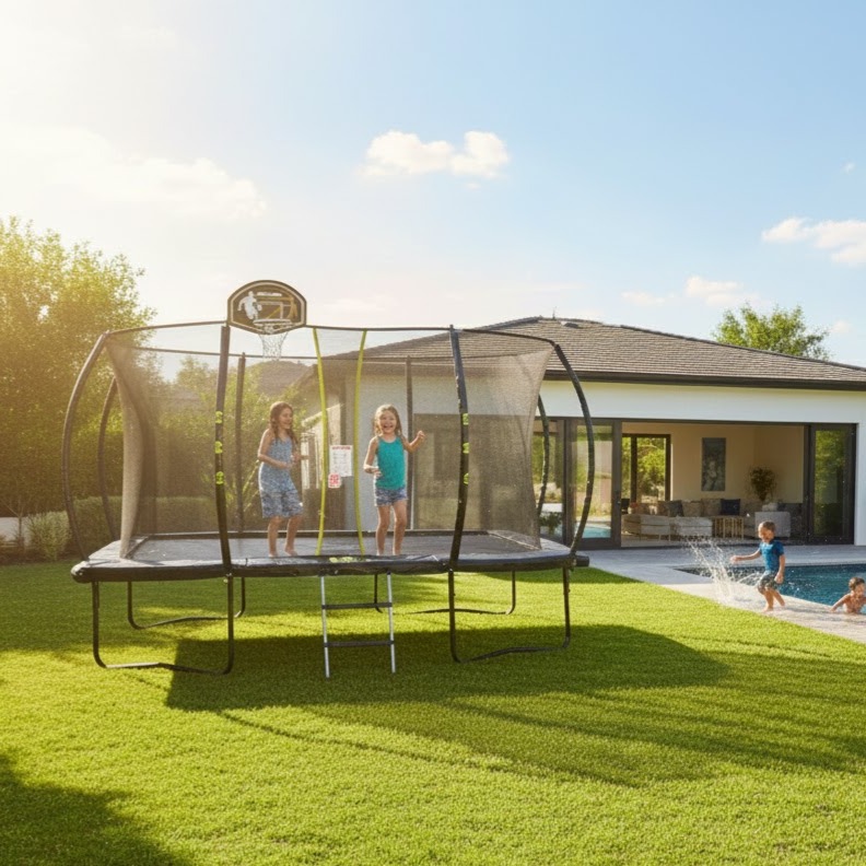 8ft x 12ft big air extreme rectangle trampoline sale ends monday 23rd free basketball set order this week